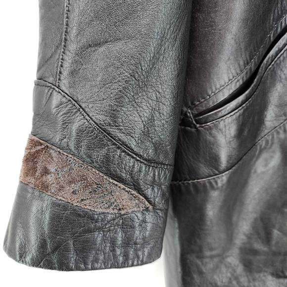 Men's 100% Piel Leather Vintage Button Front Moto Jacket - M - Picture 5 of 9